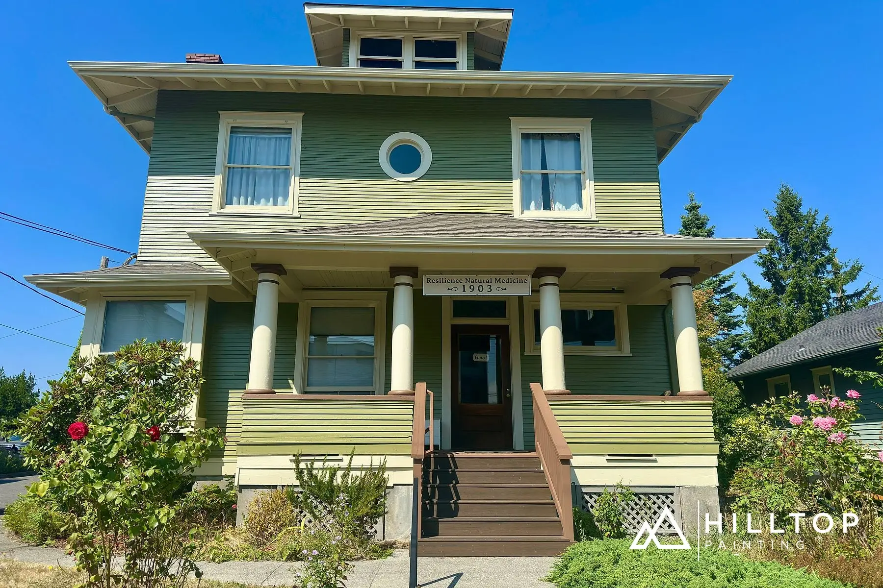Two-Tone Green on a 1903 Foursquare — Exterior, Soffits & Both Porches in Bellingham — photo 1