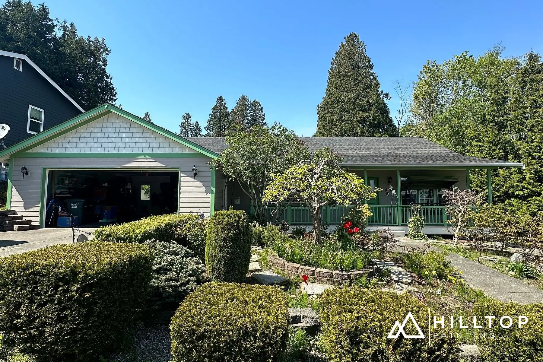 After: Lounge Green Trim & a Perfect Greige Porch — a Blaine Garden Home in Two Greens