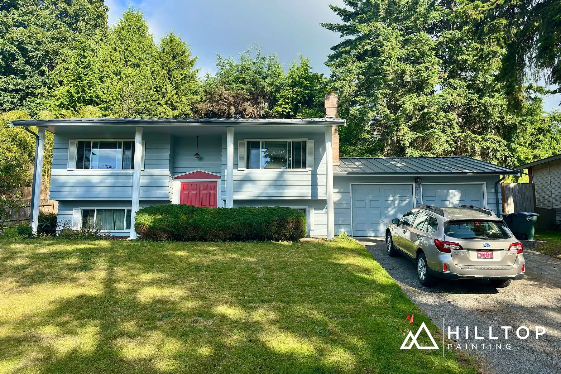 After: Jubilee SW 6248 on a Bellingham Split-Level, Heartthrob Red at the Door