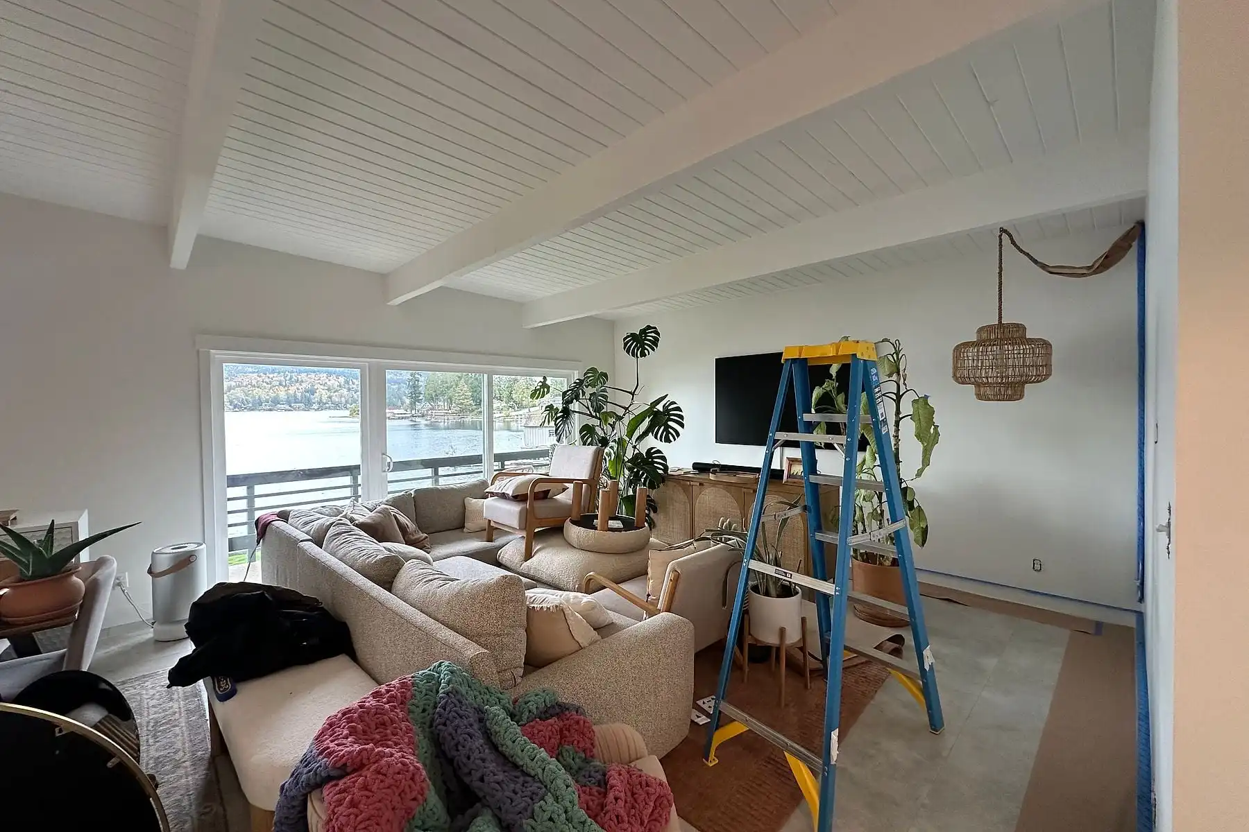 Interior walls mid-project during a Hilltop Painting repaint